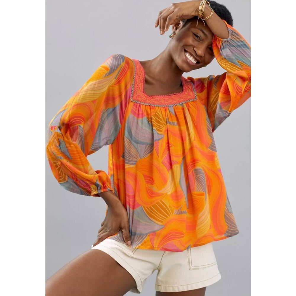Anthropologie Blank Tessa Embroidered Square Neck Lined Blouse,Size M - Picture 5 of 5